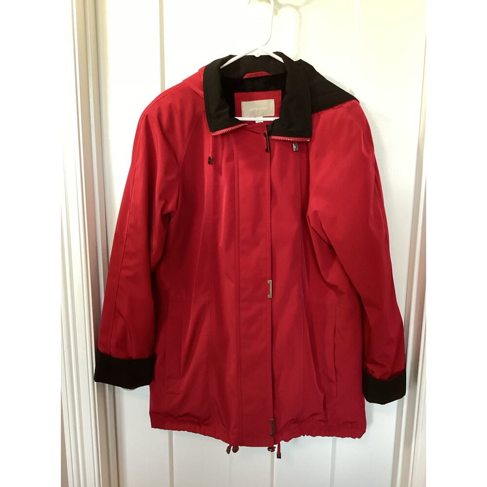 Croft & Barrow Women's Removable Hooded Cherry Full Zip Jacket Coat Red Medium